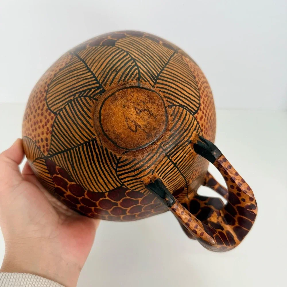 Hand Carved giraffe Wood Bowl folk art trinket bowl VTGAfrican Folk‎ Art